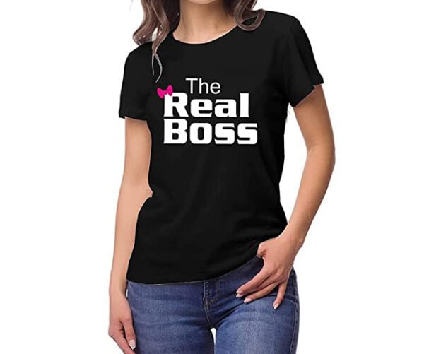 Men's & Women's Round Neck T-Shirt - The Boss - The Real Boss - Pack of 2-Couple T-Shirts - Image 3