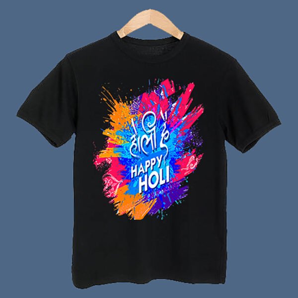 Holi Special men and women  Half Sleeve black  T-Shirt