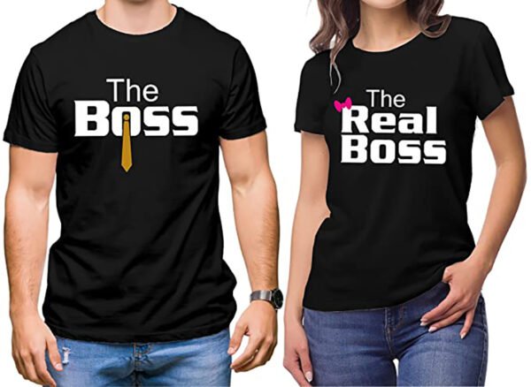 Men's & Women's Round Neck T-Shirt - The Boss - The Real Boss - Pack of 2-Couple T-Shirts
