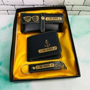 Personalized Men's Wallet, Keychain & Eyewear Case  with Name. & Charm Gift Combo