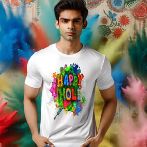 Happy Holi T-Shirt, Colorful Vibrant Printed Design, White
